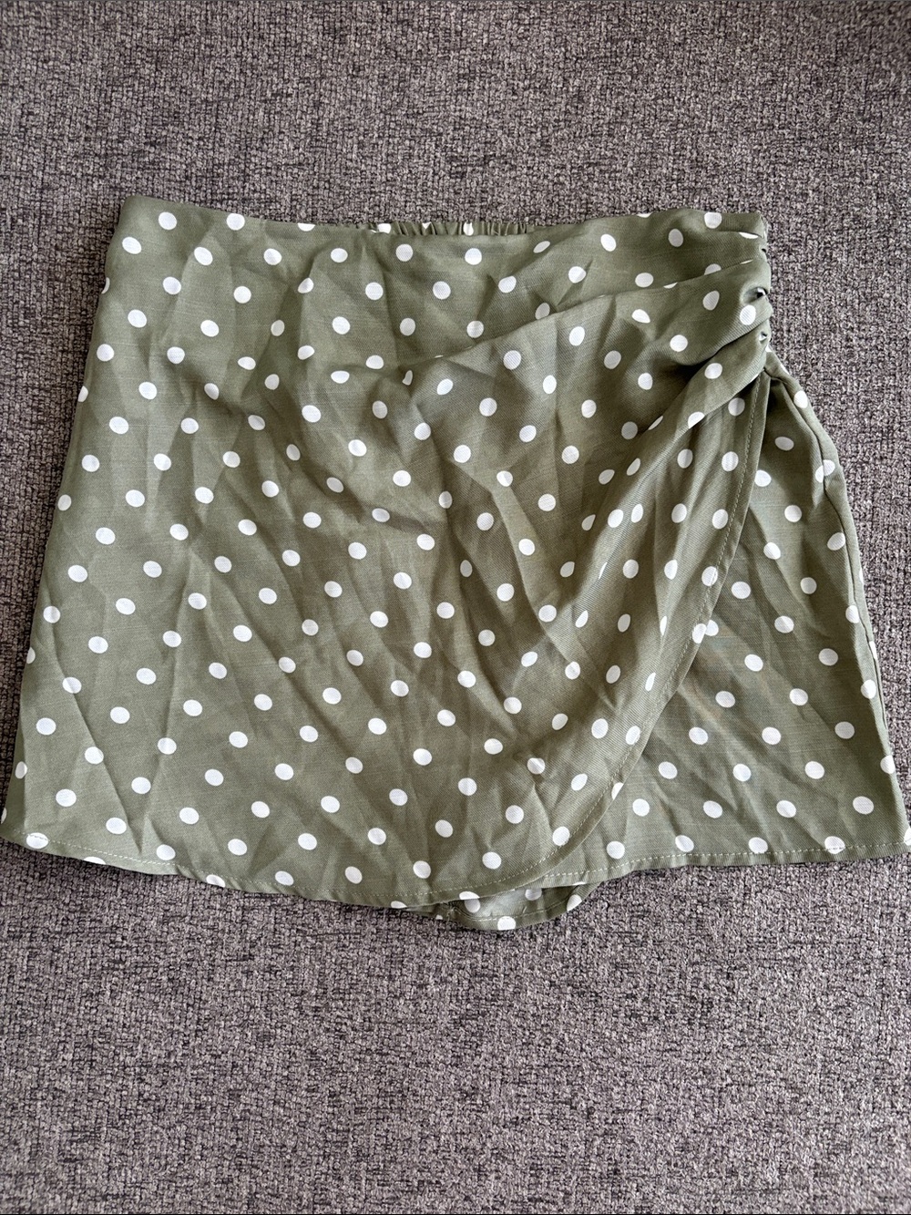 Haute Monde Olive Green Polka Dot Mini Skirt